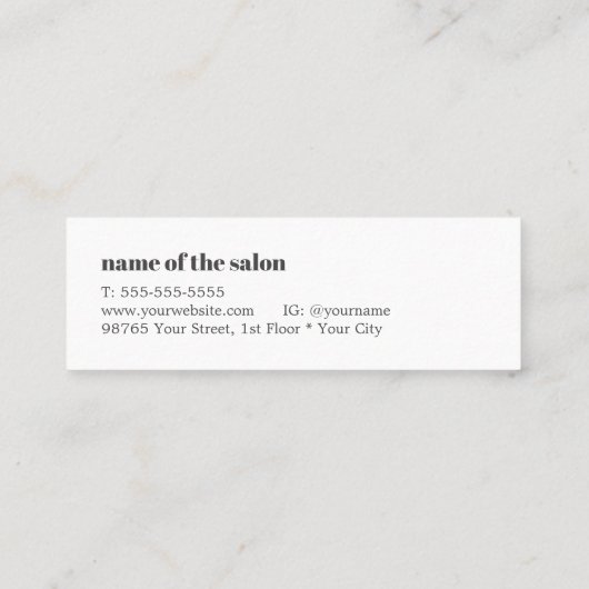 Minimalistisch Grijs Wit Schaar Haar Stylist Mini Visitekaartje (Achterkant)