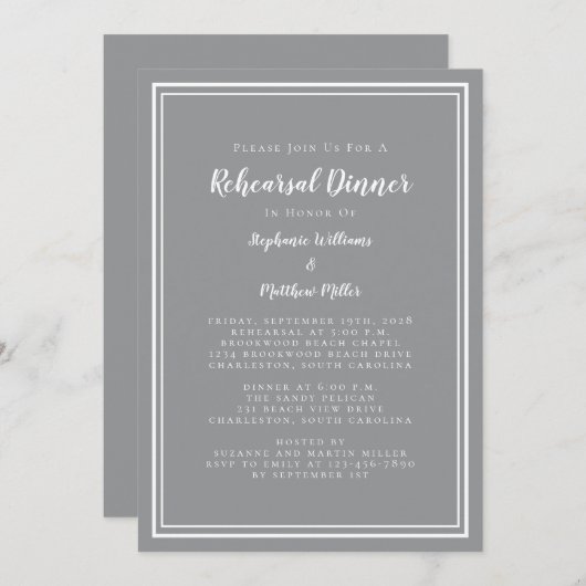 Minimalistisch grijs-witbruiloft kaart (Voorkant / Achterkant)