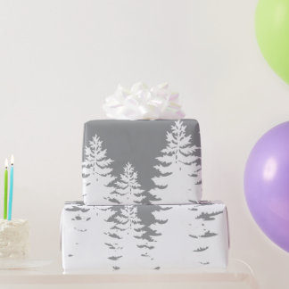 Minimalistisch grijs witte denboomsilhouet cadeaupapier
