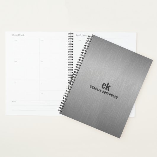 Minimalistisch grijs zwart metallic textuur print planner (Display)