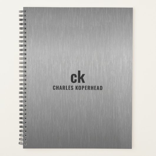 Minimalistisch grijs zwart metallic textuur print planner (Voorkant)