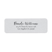 Minimalistisch grijze linnen textuur, wit script etiket (Voorkant)