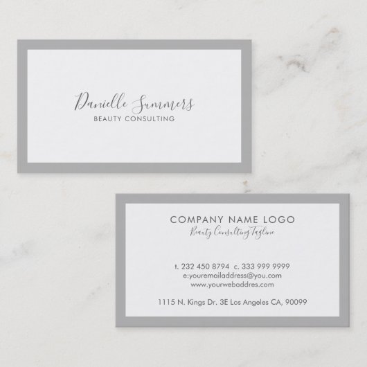 Minimalistisch grijze rand moderne typografie visitekaartje (Voorkant / Achterkant)