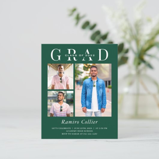 Minimalistisch groen 3 Foto Afstuderen Celebration (Staand voorkant)