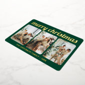 Minimalistisch groen 3 foto vrolijk kerstscript folie feestdagenkaart (Gedraaid)