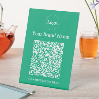 Minimalistisch groen aangepast bedrijfslogo en QR- Reclamebord Met Voetstuk