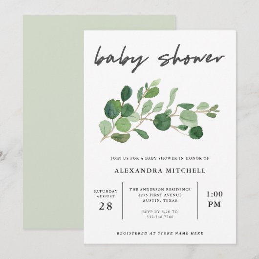 Minimalistisch groen | BABY SHOWER Kaart (Voorkant / Achterkant)