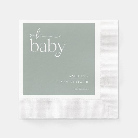 Minimalistisch Groen Baby shower Sage Servet (Voorkant)