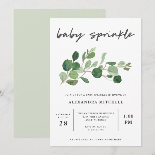 Minimalistisch groen | Baby Sprinkle Kaart (Voorkant / Achterkant)