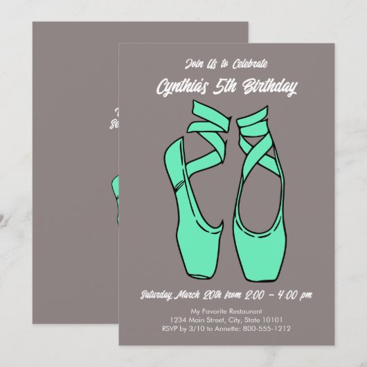 Minimalistisch Groen Ballet Verjaardagsfeest Kaart (Voorkant / Achterkant)