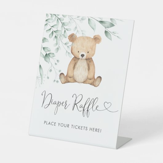 Minimalistisch groen Beer luier Raffle Reclamebord Met Voetstuk (Voorkant)