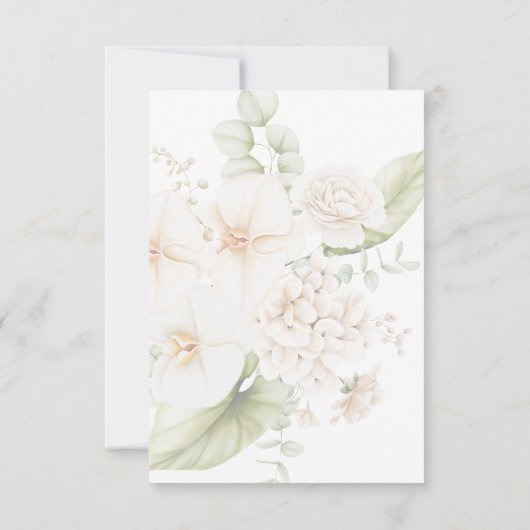 Minimalistisch groen beige bloemenbruiloft details bedankkaart (Achterkant)