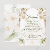 Minimalistisch groen beige bloemenbruiloft details bedankkaart (Voorkant / Achterkant)