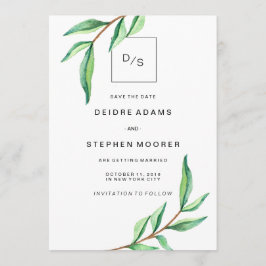 Minimalistisch groen blad met foto Save the Date