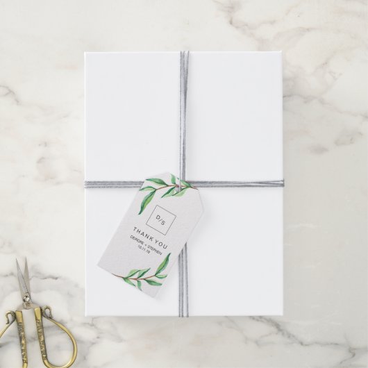 Minimalistisch groen blad op wit dank u cadeaulabel (Met Touw)