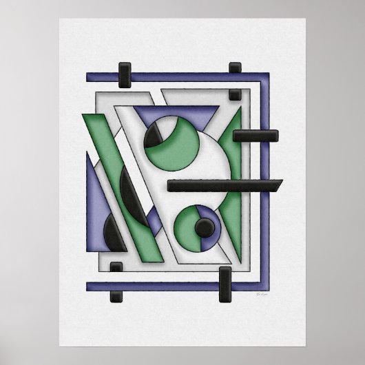 Minimalistisch groen blauw Bauhaus Abstract Poster (Voorkant)