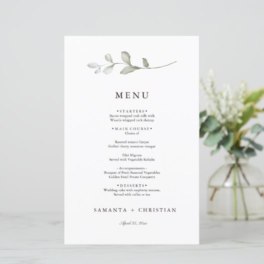 Minimalistisch groen | Botanisch wendelmenu (Staand voorkant)