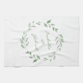 Minimalistisch Groen Botanisch Wreatsaangepast Theedoek (Horizontaal)