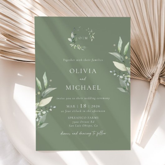 Minimalistisch groen Botanische bruiloft uitnodigi Kaart