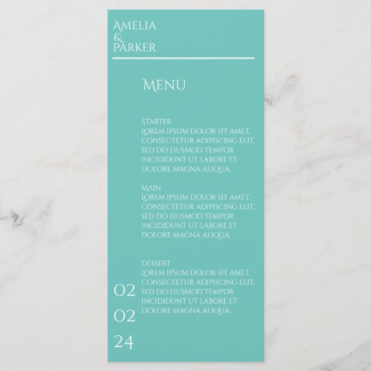 Minimalistisch Groen Bruiloft Menu (Voorkant)