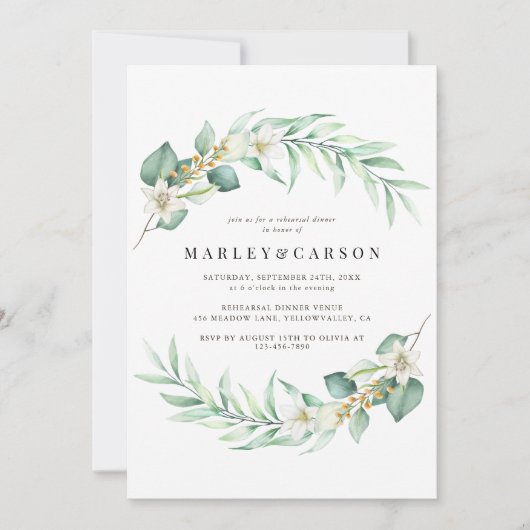 Minimalistisch groen bruiloft repetitie diner kaart (Voorkant)