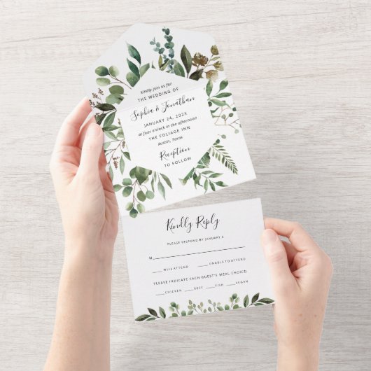 Minimalistisch groen | Eenvoudig rustig huwelijk All In One Uitnodiging (Afscheurbaar)