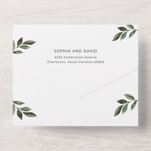 Minimalistisch groen | Eenvoudig rustig huwelijk All In One Uitnodiging (Achterkant)