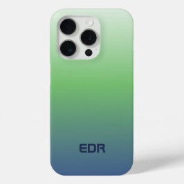 Minimalistisch groen en blauw gradiëntmonogram iPhone 15 pro case