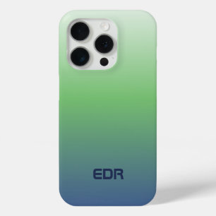 Minimalistisch groen en blauw gradiëntmonogram iPhone 15 pro case