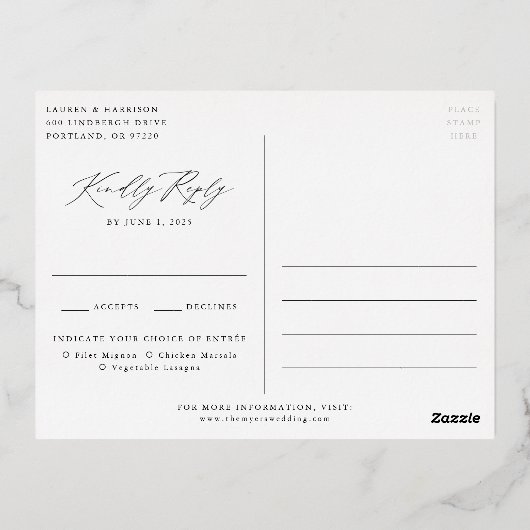 Minimalistisch groen en goudkalligrafie folie uitnodiging briefkaart (Achterkant)