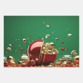 Minimalistisch groen en rood kerstornament inpakpapier vel (Voorkant 3)