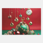 Minimalistisch groen en rood kerstornament inpakpapier vel (Voorkant 2)