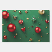 Minimalistisch groen en rood kerstornament inpakpapier vel (Voorkant)