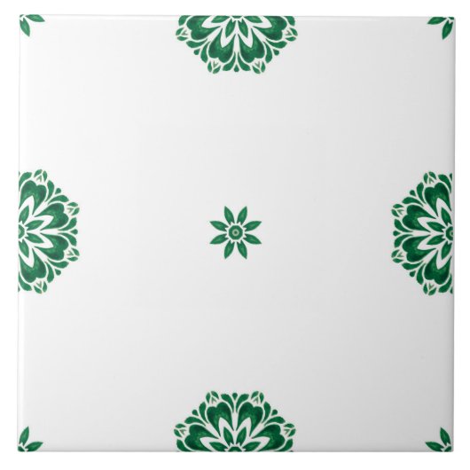 Minimalistisch groen en wit bloemmotief tegeltje (Voorkant)