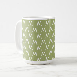 Minimalistisch groen en wit monogram koffiemok