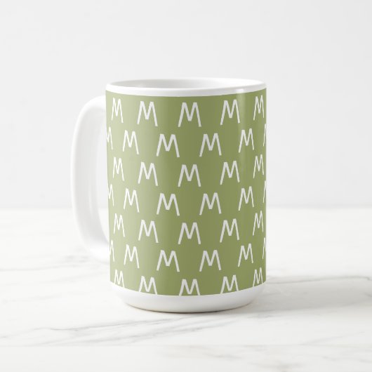 Minimalistisch groen en wit monogram koffiemok (Voorkant links)