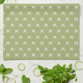 Minimalistisch groen en wit monogram theedoek (Gevouwen)