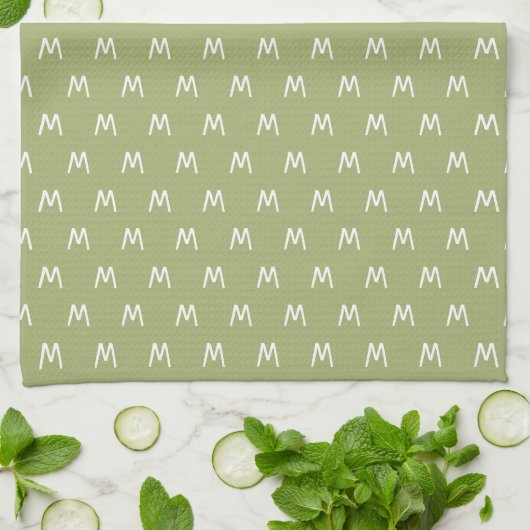 Minimalistisch groen en wit monogram theedoek (Gevouwen)