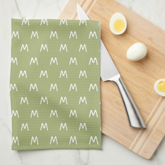 Minimalistisch groen en wit monogram theedoek (Quarter Fold)