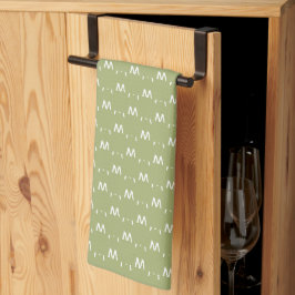 Minimalistisch groen en wit monogram theedoek