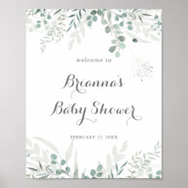 Minimalistisch groen Eucalyptus Baby shower welkom Poster