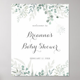 Minimalistisch groen Eucalyptus Baby shower welkom Poster