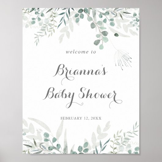 Minimalistisch groen Eucalyptus Baby shower welkom Poster (Voorkant)