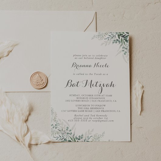 Minimalistisch groen Eucalyptus Bat Mitzvah Kaart