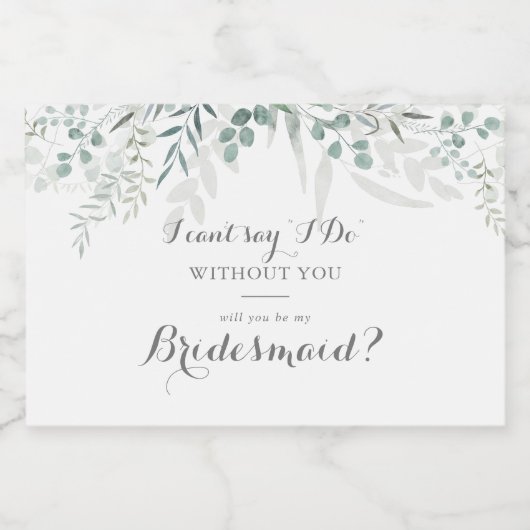 Minimalistisch groen Eucalyptus bruidsmeisje voors Sparkling Wijnetiket (Enkel label)