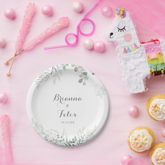 Minimalistisch groen Eucalyptus bruidstaart Papieren Bordje (Feest)