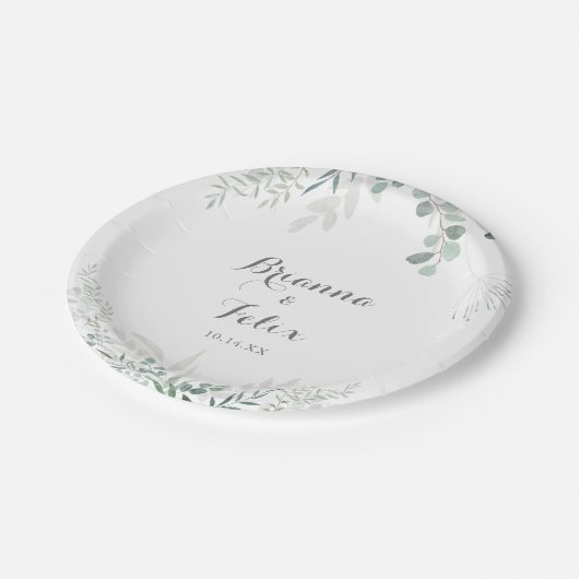 Minimalistisch groen Eucalyptus bruidstaart Papieren Bordje (Gekanteld)