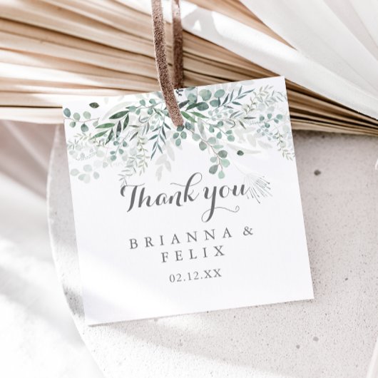 Minimalistisch groen eucalyptus bruiloft bedankjes labels