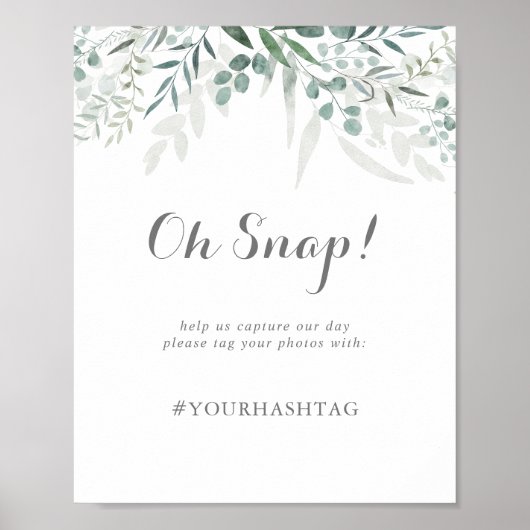 Minimalistisch groen eucalyptus bruiloft oh snap poster (Voorkant)