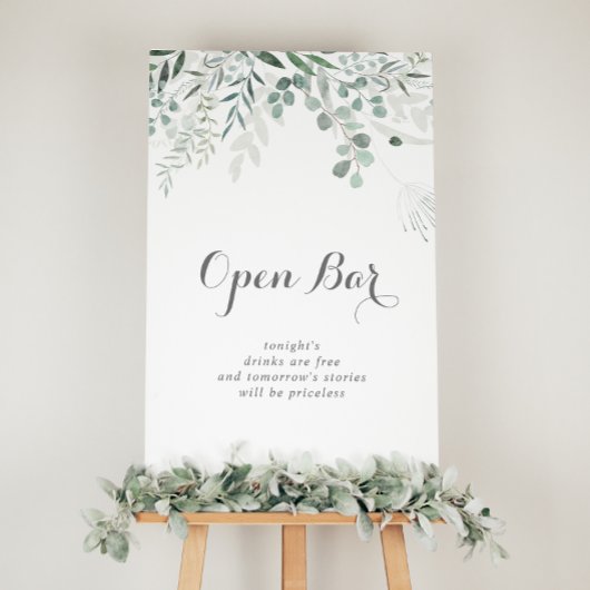 Minimalistisch groen Eucalyptus bruiloft open bar Poster
